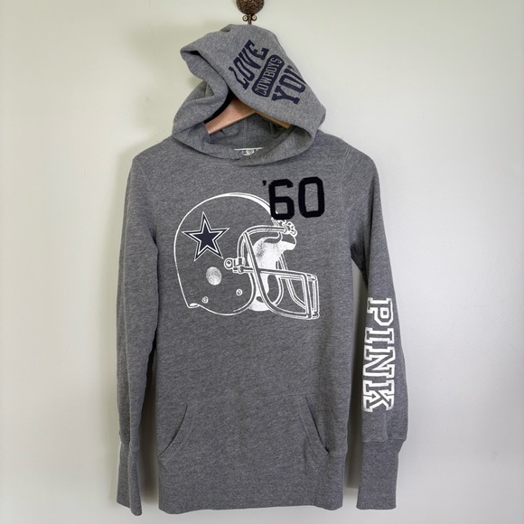 PINK Victoria's Secret NFL Dallas Cowboys Hoodie Sweatshirt-Heather Grey-XS-Logo - Picture 1 of 6